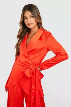 Рубашка из матового атласа с драпировкой и поясом Boohoo, оранжевый