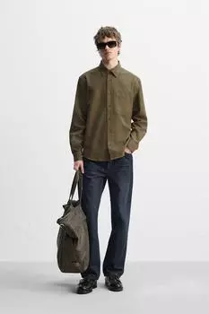 Рубашка из матового хлопка ZARA, цвет Brown/Green