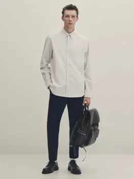 Рубашка из мягкого хлопкового полоски обычного кроя Massimo Dutti, светло-синий