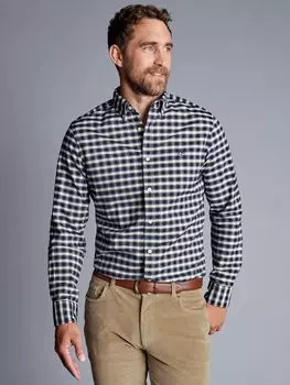 Рубашка из начесанного хлопка в клетку Grid Charles Tyrwhitt, темно-синий