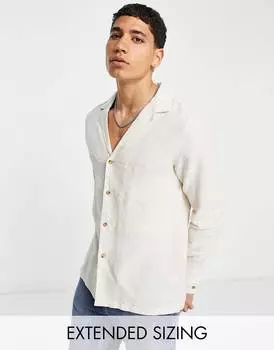 Рубашка из обычного льна ASOS DESIGN с глубоким ревереным воротником из камня