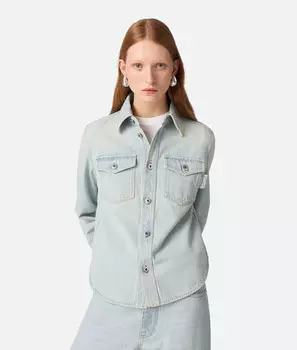 Рубашка из очень выбеленного денима Bottega Veneta, светло-голубой