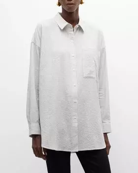 Рубашка из органического хлопка с рифленой сеткой Eileen Fisher, цвет White