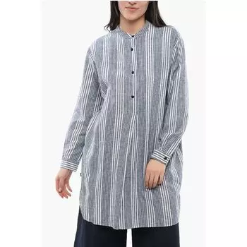 Рубашка из органического хлопка в сбалансированную полоску с воротником-стойкой Woolrich, Light Blue