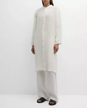 Рубашка из органического льна и марли на пуговицах Eileen Fisher, цвет White