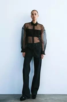 Рубашка из органзы большого размера ZARA, черный