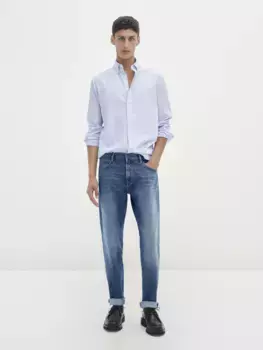 Рубашка из оксфорда обычного кроя в полоску soft wash Massimo Dutti, синий