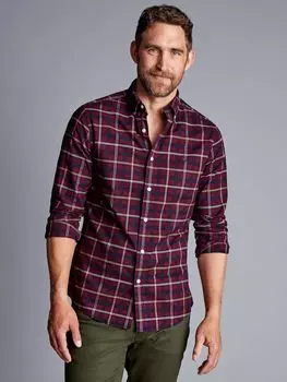 Рубашка из оксфорда приталенного кроя в клетку с начесом Charles Tyrwhitt, темно-красный/мульти