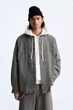 Рубашка из перекрашенной денима ZARA, коричневый/тауповый