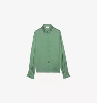 Рубашка из переработанного атласа с добавлением полиэстера, украшенная крыльями Thely Zadig&Voltaire, цвет coriander