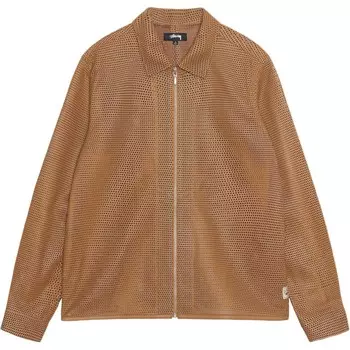 Рубашка из перфорированной кожи на молнии Stussy, черный