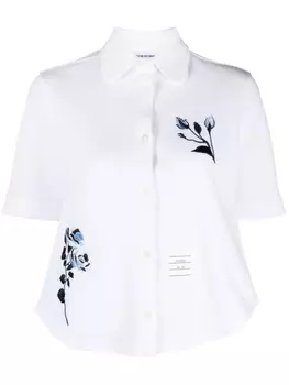 Рубашка из пике с цветочной вышивкой Thom Browne, белый