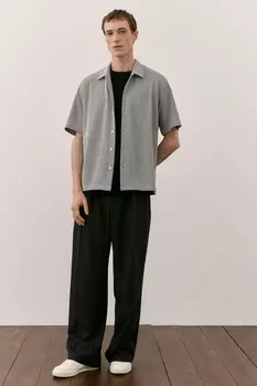Рубашка из пике с короткими рукавами обычного кроя H&M, черный