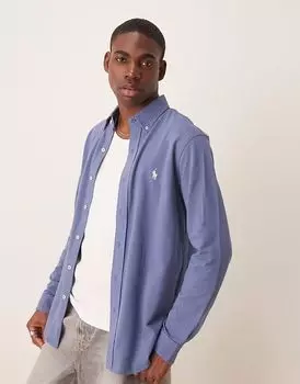 Рубашка из пике с логотипом Polo Ralph Lauren, средне-синего цвета