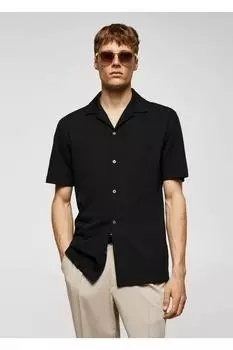 Рубашка из пике с воротником-боулингом Mango, черный