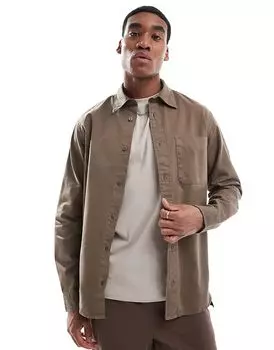 Рубашка из плотного твила коричневого цвета Jack & Jones