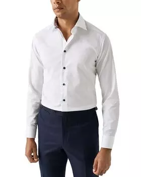 Рубашка из плотного твила облегающего кроя с цветочными деталями Eton, белый