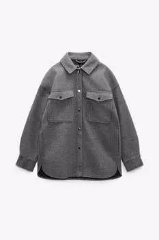 Рубашка из плюша с металлическими кнопками ZARA, серый