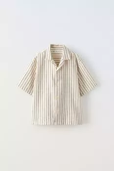 Рубашка из полосатой ткани ZARA, экрю