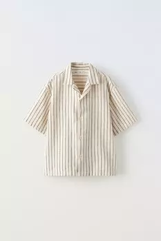Рубашка из полосатой ткани ZARA, экрю
