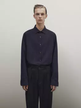 Рубашка из полухлопка обычного кроя в полоску Massimo Dutti, темно-синий