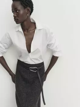 Рубашка из поплин на пуговицах Massimo Dutti, белый