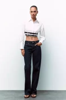 Рубашка из поплин с двойным поясом ZARA, белый