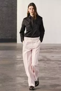 Рубашка из поплин с карманами ZARA, черный