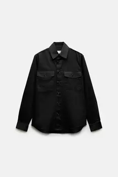 Рубашка из поплин с карманами Zara, черный (Размер S)