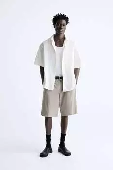 Рубашка из поплин с карманом ZARA, белый