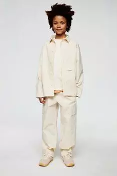 Рубашка из поплин с клапаном ZARA, экрю