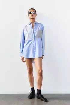Рубашка из поплин с контрастными полосами ZARA, в полоску