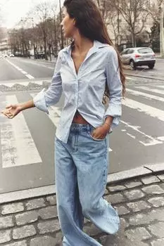 Рубашка из поплин с принтом ZARA, синий/белый