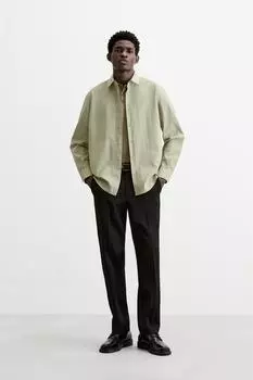 Рубашка из поплин ZARA, оливково-зеленый