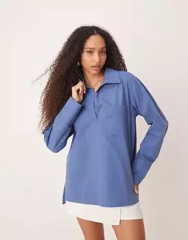 Рубашка из поплина ASOS DESIGN с воротником и накладными карманами синего цвета