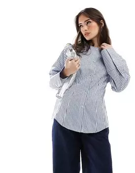 Рубашка из поплина без воротника с застежкой на талию в полоску ASOS DESIGN