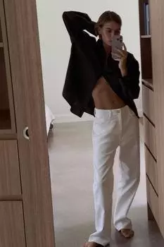 Рубашка из поплина большого размера с двойными манжетами ZARA, черный