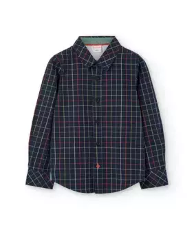 Рубашка из поплина для мальчика с клетчатым принтом Boboli, темно-синий