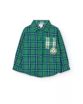 Рубашка из поплина для мальчика с клетчатым принтом Boboli, зеленый