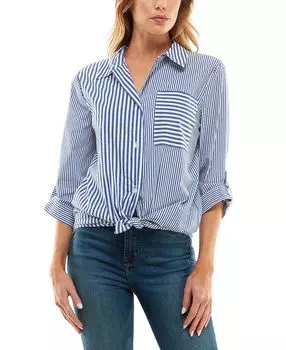 Рубашка из поплина для юниоров с завязками на рукавах и рукавами-застежками в разные полоски BCX, мульти