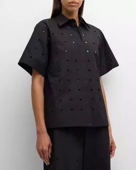 Рубашка из поплина из органического хлопка с люверсами Lafayette 148 New York, цвет Black