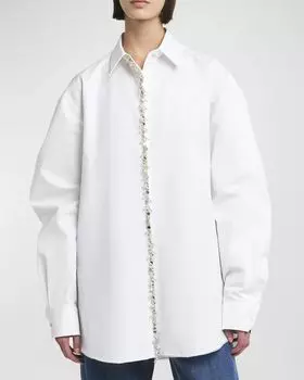Рубашка из поплина на пуговицах с планкой с кристаллической отделкой Valentino Garavani, цвет White Multi
