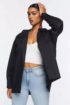 Рубашка из поплина оверсайз Forever 21, черный
