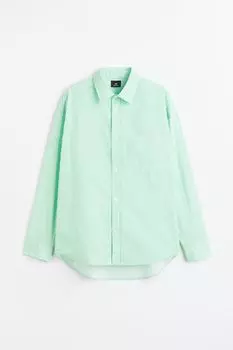 Рубашка из поплина оверсайз H&M, светло-зеленый/полосатый