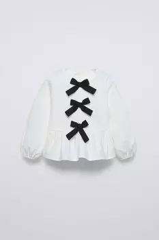 Рубашка из поплина с бантиками ZARA, экрю