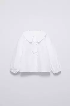 Рубашка из поплина с бантиками ZARA, белый