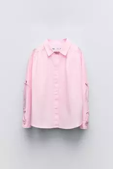 Рубашка из поплина с бантиками ZARA, розовый