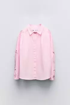 Рубашка из поплина с бантиками ZARA, розовый