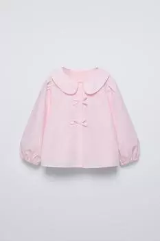 Рубашка из поплина с бантиками ZARA, розовый