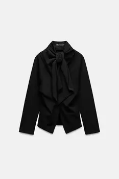 Рубашка из поплина с бантом ZARA, черный